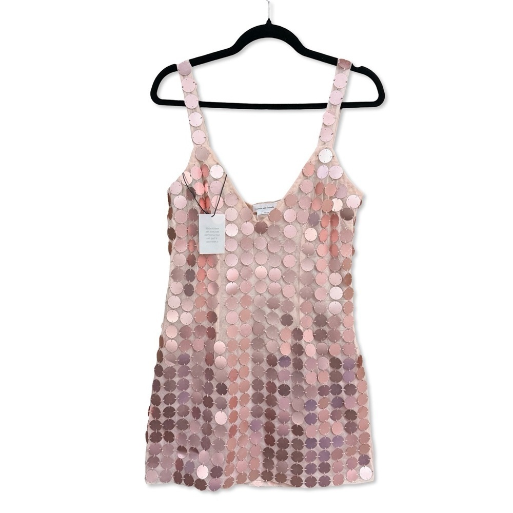 Lovers + Friends Gilles Sequin Mini Dress Light Pink disc metallic Revolve M - Picture 6 of 10